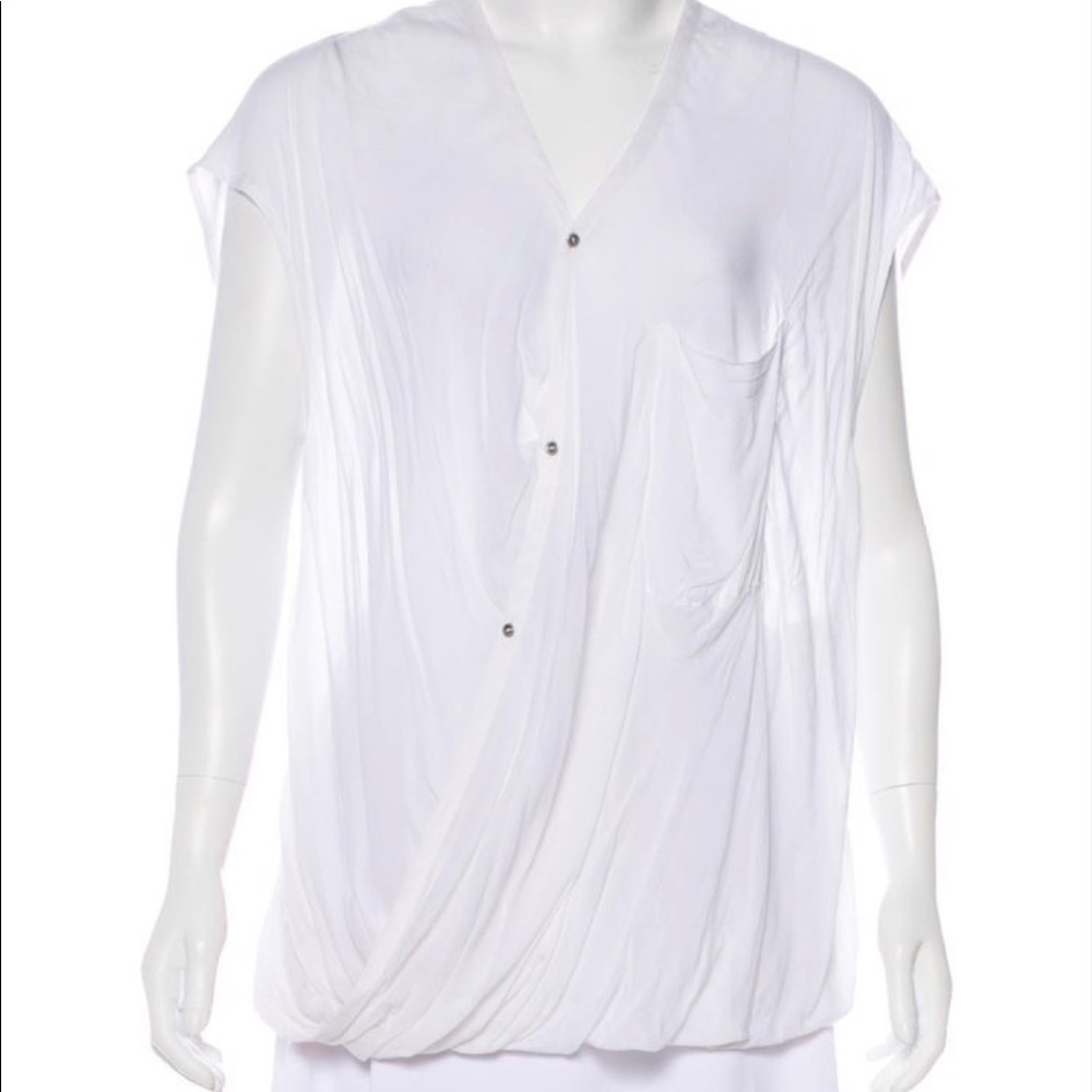 Helmut Lang Draped Asymmetrical Button Up Blouse - image 7
